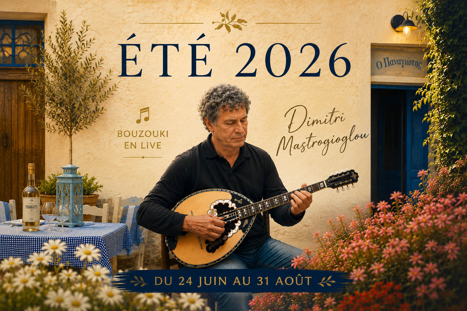 קיץ 2026 — בוזוקי חי עם דימיטרי מסטרוגיוגלו, 24 ביוני עד 31 באוגוסט, Maison Panagiotis